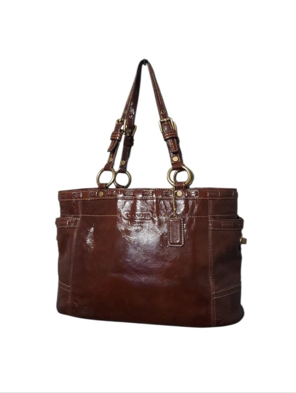 Coach East West Gallery Tote Patent Leather W/ Brass Turnlock HW No. 11500